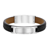 Plattenarmband, Edelstahl, doppelt, schwarzes Leder