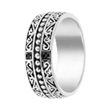 Gerecycled stainless steel herenring bewerkt met zwarte zirkonia
