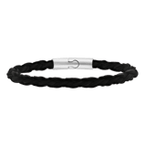 Stalen herenarmband rond leer zwart 6mm