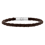 Herrenarmband, Edelstahl, rund, Leder, dunkelbraun, 6 mm