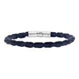 Herrenarmband, Edelstahl, rund, Leder, dunkelblau, 6 mm