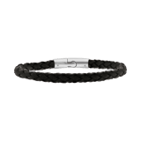 Stalen herenarmband gevlochten leer donker grijs