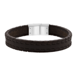 Stalen herenarmband leer donker bruin 12mm