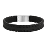 Stalen herenarmband leer zwart 12mm