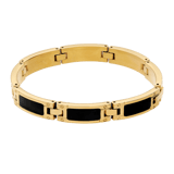 Herrenarmband, Edelstahl, vergoldet, Kettenglieder, schwarze Zierelemente