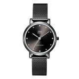 Q&Q Armbanduhr, schwarz mit Mesh-Armband, QA21J402Y