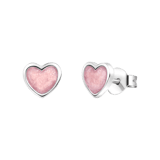 Zilveren kinderoorbellen hart licht roze emaille