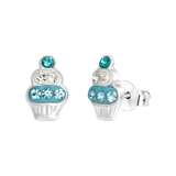 Zilveren kinderoorbellen cupcake met kristal