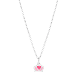 Zilveren kinderketting met roze kroon met kristal