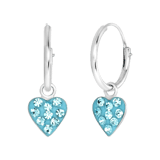 Kinderohrringe, 925 Silber, mit Herz, Aqua, Kristall