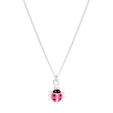 Zilveren kinderketting roze lieveheersbeestje