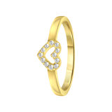Zilveren goldplated kinderring hart met zirkonia