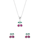 Kinder-Schmuckset, 925 Silber, Kirsche mit Kristall