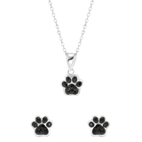 Kinder-Schmuckset, 925 Silber, Hundepfote mit Kristall in Schwarz