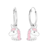 Kinder-Ohrringe, 925 Silber, Einhorn, Emaille