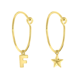 Zilveren goldplated kinderoorringen met letterhanger en ster