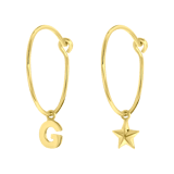 Zilveren goldplated kinderoorringen met letterhanger en ster