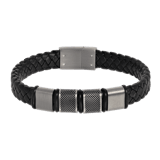 Stalen herenarmband met gevlochten zwart leer