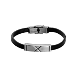 Plattenarmband für Jungen, Edelstahl, mit schwarzem Leder