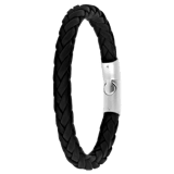 Stalen herenarmband leer zwart 7mm