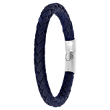 Stalen herenarmband leer donker blauw 7mm