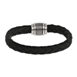 Herrenarmband, Edelstahl, Leder, schwarz, 10 mm