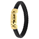 Gerecycled stalen armband zwart leer en goldplated sluiting