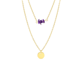 Halskette, Edelstahl, vergoldet, mit Münze und Amethyst