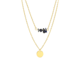 Stainless steel goldplated ketting met munt met lapis lazuli voor dames
