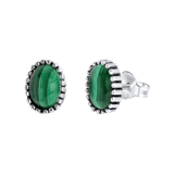 Zilveren oorknoppen met Gemstone malachite
