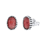 Zilveren oorknoppen met Gemstone rhodonite