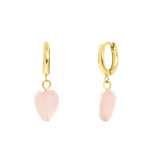 Stainless steel goldplated oorringen met hanger hart  met rozenkwarts voor dames