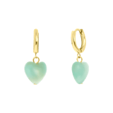 Stainless steel goldplated oorringen met hanger hart met aventurijn voor dames