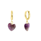 Ohrringe, Edelstahl, vergoldet, mit Herz, Amethyst