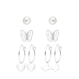 Silberfarbene Bijoux-Ohrringe, Set, Schmetterlinge