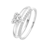 Zilveren dubbele ring met zirkonia hart