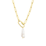 Halskette, Edelstahl, vergoldet (750 Gold), Perle