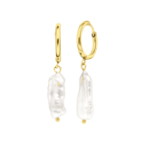 Stainless steel goldplated oorringen met hanger met parel voor dames