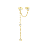 Zilveren goldplated oorknop dubbel ster zirkonia ketting voor dames