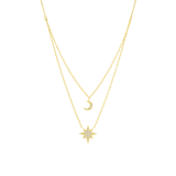 Zilveren goldplated dubbele ketting met hanger ster met zirkonia voor dames