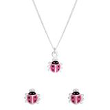 Schmuckset, 925 Silber, Halskette & Ohrstecker, Käfer, pink