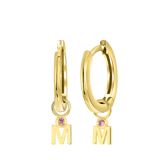 Zilveren goldplated oorbellen letter+geboortesteen