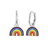 Zilveren oorringen met hanger enamel regenboog 