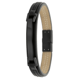 Herrenarmband, Edelstahl, Leder, Plättchen, schwarz