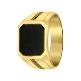 Stainless steel goldplated herenzegelring met zirkonia