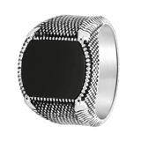 Gerecycled stainless steel heren zegelring zwart agaat