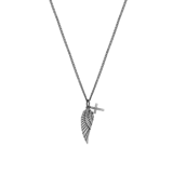 Gerecycled stainless steel herenketting met hanger vleugel en kruis