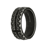 Herrenring, Edelstahl, Struktur, mit Zirkonia, schwarz