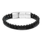 Herrenarmband, Edelstahl, Leder und Stein, schwarz