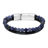 Herrenarmband, Edelstahl, Leder und Stein, blau